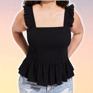TORRID Peplum Squareneck Smocked Crinkle Peplum Tank Top Sz 5X Black